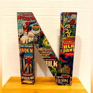 COPY - Marvel Comics superhero wall art Decor. 10” high. Letter “N” initial. Sp…